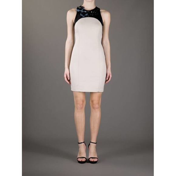 AMEN Beige and Black Embellished Fitted Dress - Picture 3 of 15